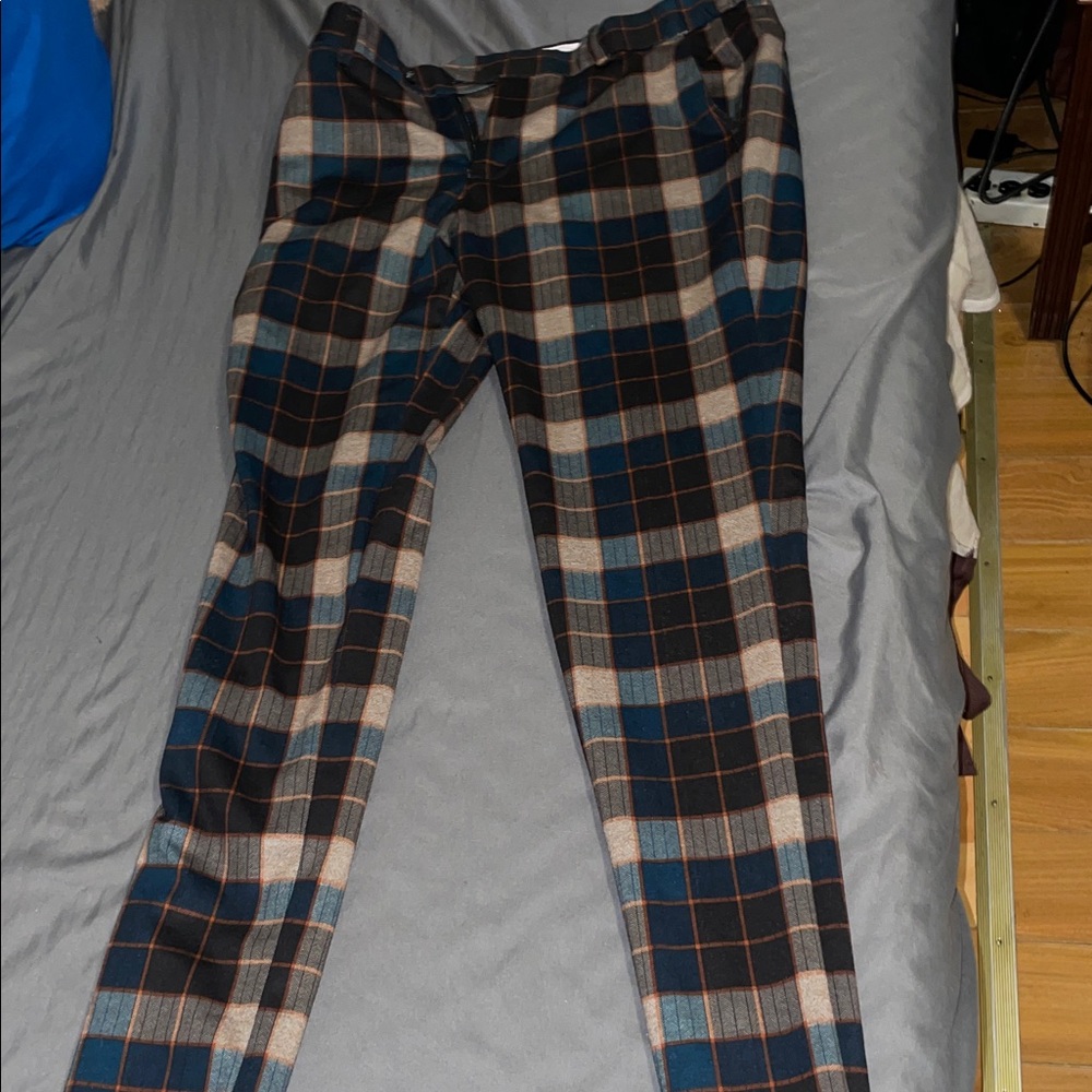 Men's Checkered Dress Pants - Blue and Brown